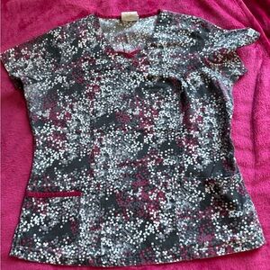 Gray and Pink Patterned scrub Top